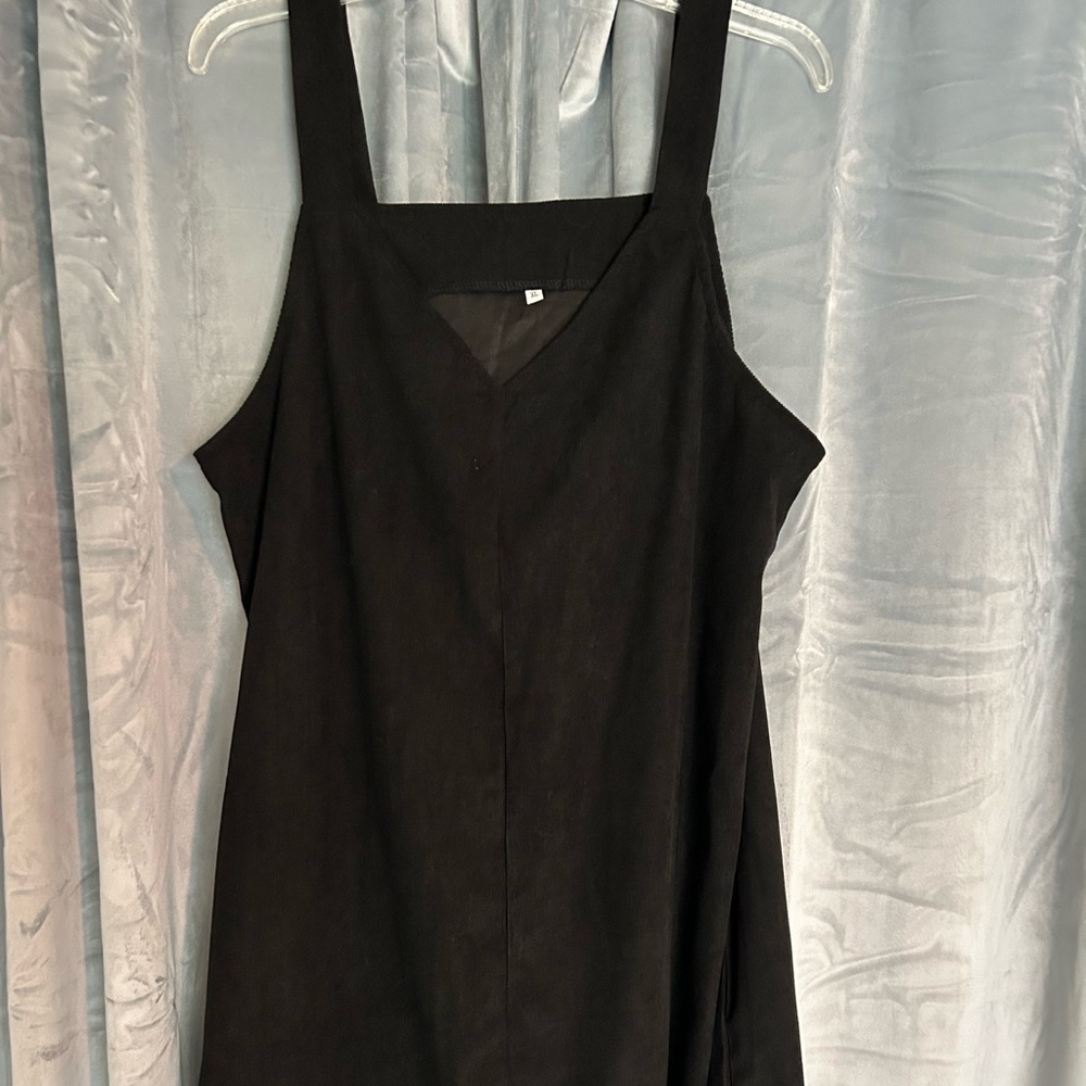 Corduroy Type Black Sleeveless Dress